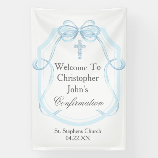 Elegante blauwe lint boog bevestiging partij spandoek (Verticaal)