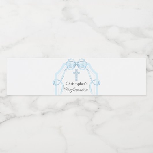 Elegante blauwe lint boog bevestiging partij waterfles etiket (Enkel label)