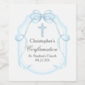 Elegante blauwe lint boog bevestiging partij wijn etiket (Enkel label)