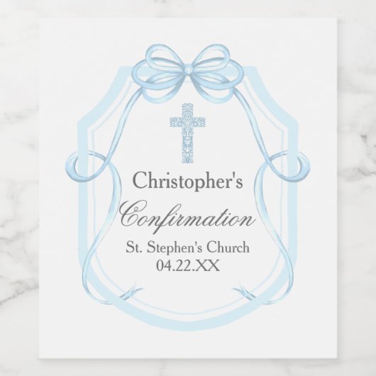 Elegante blauwe lint boog bevestiging partij wijn etiket (Enkel label)