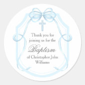 Elegante Blauwe Lint Boog Doopfeest Ronde Sticker (Voorkant)