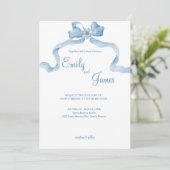 Elegante blauwe lint bruiloft uitnodiging (Staand voorkant)