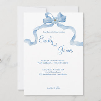 Elegante blauwe lint bruiloft uitnodiging