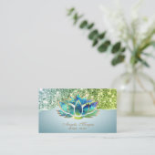 Elegante Blauwe Lotus Bloem Glitter Rand Visitekaartje (Staand voorkant)