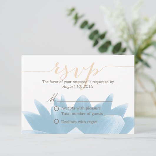Elegante Blauwe Lotus Bloemen Huwelijk RSVP Reacti (Staand voorkant)