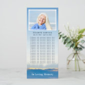 Elegante blauwe lucht stralen begrafenis overlijde kaart (Staand voorkant)