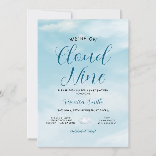 Elegante Blauwe Lucht Wolken Negen Baby Shower The Kaart (Voorkant)