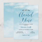 Elegante Blauwe Lucht Wolken Negen Baby Shower The Kaart (Voorkant / Achterkant)