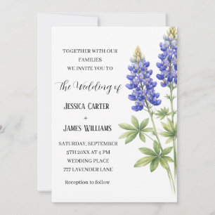Elegante Blauwe Lupine Texas Aquarel Bloem Bruilof Kaart