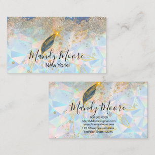 Elegante Blauwe & Luxe Gouden Waterverf Bloemen Visitekaartje