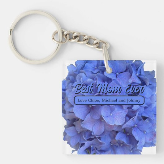 Elegante Blauwe maagdenpalm florale hortensia's Sleutelhanger (Voorkant)