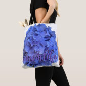 Elegante Blauwe maagdenpalm florale hortensia's Tote Bag (Dichtbij)