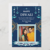 Elegante blauwe mandala Diwali Festival of Lights Feestdagenkaart (Voorkant)