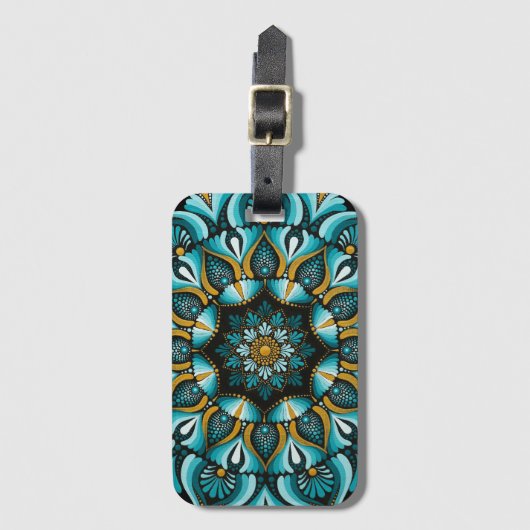 Elegante blauwe mandala | Heilige Geometrie Boho | Bagagelabel (Voorkant (verticaal))