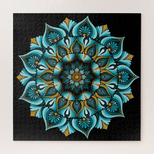 Elegante blauwe mandala | Heilige Geometrie Boho | Legpuzzel (Horizontaal)