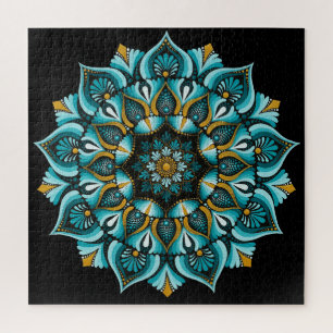 Elegante blauwe mandala   Heilige Geometrie Boho   Legpuzzel