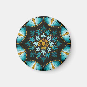 Elegante blauwe mandala Heilige Geometrie Boho Magneet