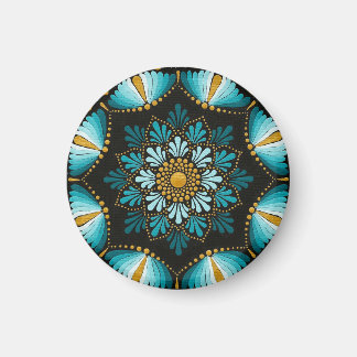 Elegante blauwe mandala | Heilige Geometrie Boho | Magneet