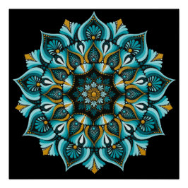 Elegante blauwe mandala | Heilige Geometrie Boho | Perfect Poster
