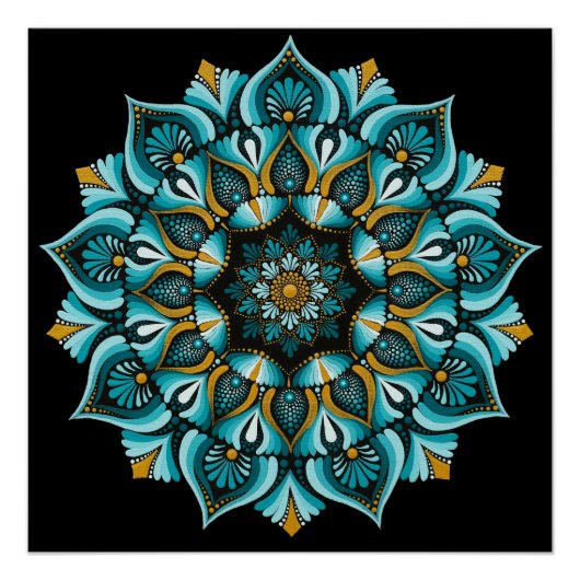 Elegante blauwe mandala | Heilige Geometrie Boho | Perfect Poster (Voorkant)