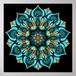 Elegante blauwe mandala | Heilige Geometrie Boho | Poster