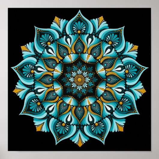 Elegante blauwe mandala | Heilige Geometrie Boho | Poster (Voorkant)
