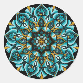 Elegante blauwe mandala | Heilige Geometrie Boho | Ronde Sticker