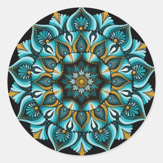 Elegante blauwe mandala | Heilige Geometrie Boho | Ronde Sticker (Voorkant)