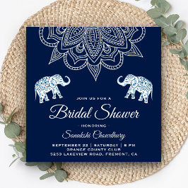 Elegante Blauwe Mandala Indiase Bruiloftsborrel Kaart