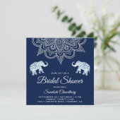 Elegante Blauwe Mandala Indiase Bruiloftsborrel Kaart (Staand voorkant)