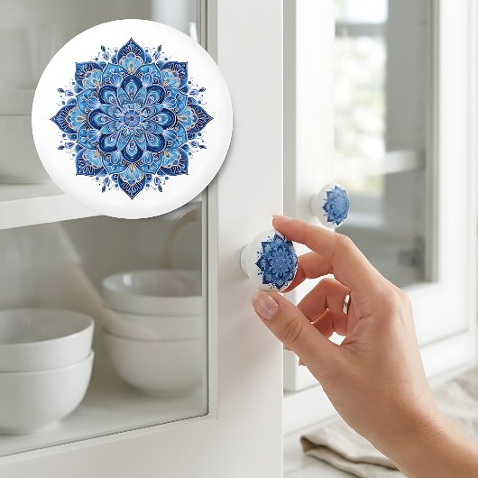 Elegante Blauwe Mandala Keramische Knop