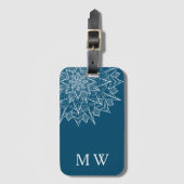 Elegante Blauwe Mandala Monogram Bagagelabel (Voorkant (verticaal))
