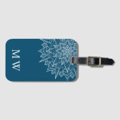 Elegante Blauwe Mandala Monogram Bagagelabel (Voorkant (horizontaal))