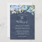 Elegante Blauwe Marine Bloemen Huwelijksuitnodigin Kaart (Voorkant)