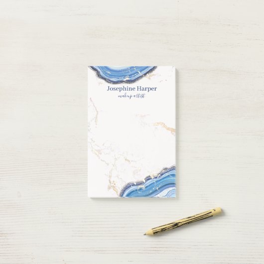 Elegante Blauwe Marine Geode Gouden Glitter Marmer Post-it® Notes (Op bureau)