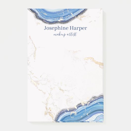 Elegante Blauwe Marine Geode Gouden Glitter Marmer Post-it® Notes (Voorkant)