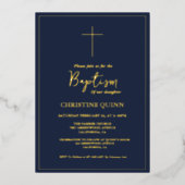 Elegante Blauwe Marine & Gouden Doop & Doop Folie Uitnodiging (Voorkant)