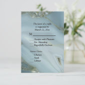 Elegante Blauwe Marmer Agate RSVP met Menu Keuzes (Staand voorkant)