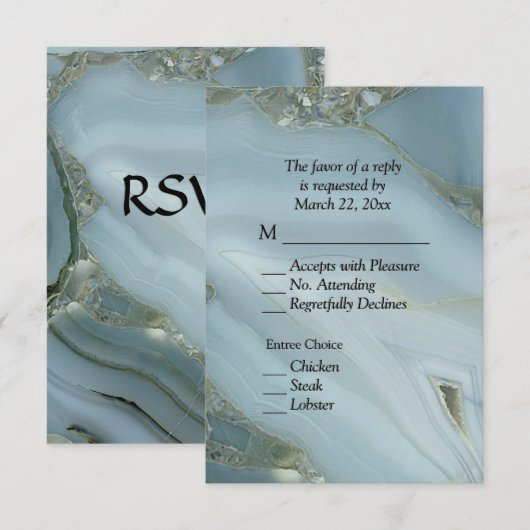 Elegante Blauwe Marmer Agate RSVP met Menu Keuzes (Voorkant / Achterkant)