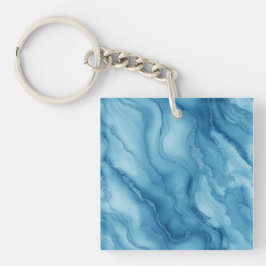 Elegante blauwe marmer met vloeiend golfachtig ont sleutelhanger