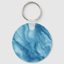 Elegante blauwe marmer met vloeiend golfachtig ont sleutelhanger