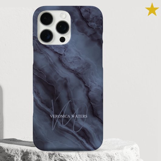 Elegante Blauwe Marmeren Aangepaste Naam Met Initi Case-Mate iPhone Case