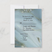 Elegante Blauwe Marmeren Agate RSVP met Menu Optie (Voorkant)