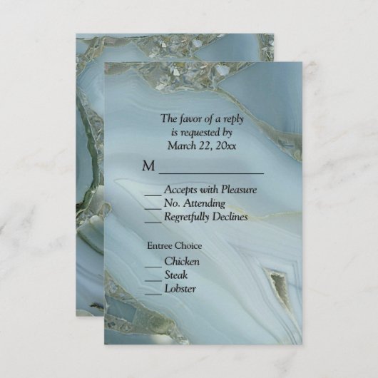 Elegante Blauwe Marmeren Agate RSVP met Menu Optie (Voorkant / Achterkant)