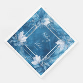 Elegante blauwe marmeren bloemen bruiloft servette servet (Hoek)