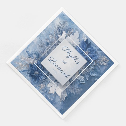 Elegante Blauwe Marmeren Bloemen Trouwservet Servet (Hoek)