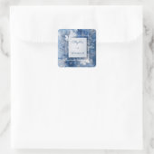 Elegante blauwe marmeren bloemenbruiloft vierkante sticker (Tas)