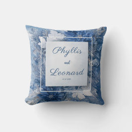 Elegante Blauwe Marmeren Bloemige Bruiloft Kussen