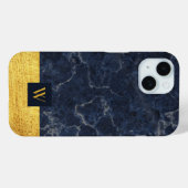 Elegante Blauwe Marmeren Gouden Monogram Case-Mate iPhone Case (Achterkant (horizontaal))