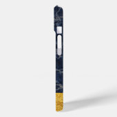 Elegante Blauwe Marmeren Gouden Monogram Case-Mate iPhone Case (Achterkant / Links)